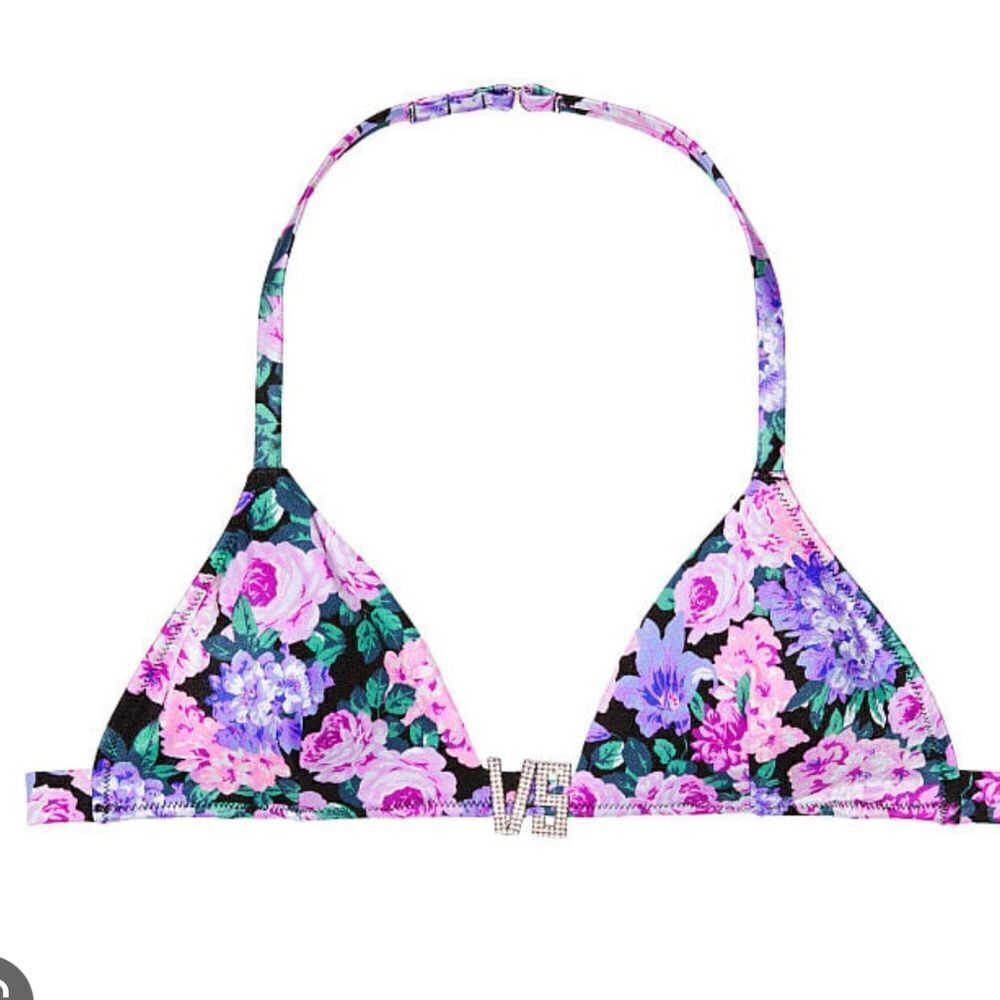 Victorias Secret Swim VS Shine Rhinestones V-Hardware Bikini Top Small